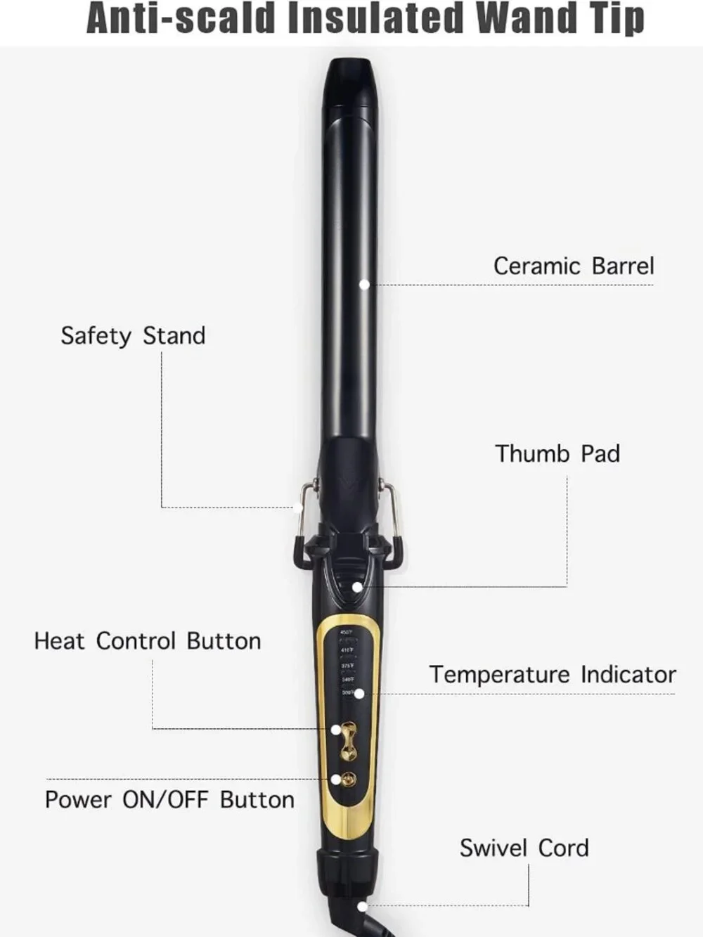 1-Inch Extra Long Hair Curling Iron, Ceramic Tourmaline, Dual Voltage, 450°F
